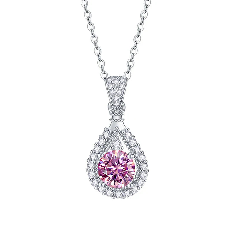JoyceJelly 1CT Colorful Moissanite Necklace Sterling Silver 925 Jewelry Female Water Drop Shaped Pendant Top Quality Dating Gift