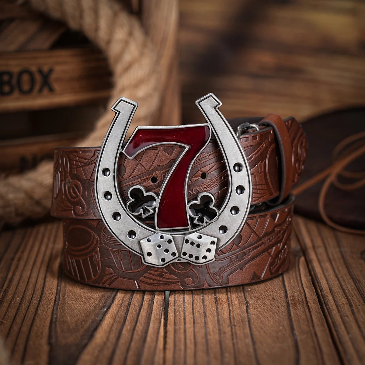 Western denim PU Belt - men's decorative printed carved denim waistband