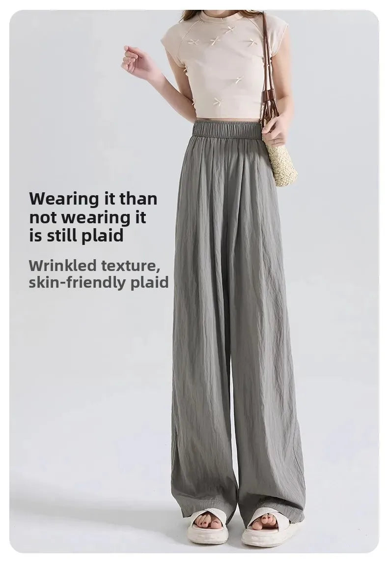 Ice Silk Wide Leg Pants Women's Summer Thin Drape Casual Japanese Lazy Style Long Straight Sumi Pants