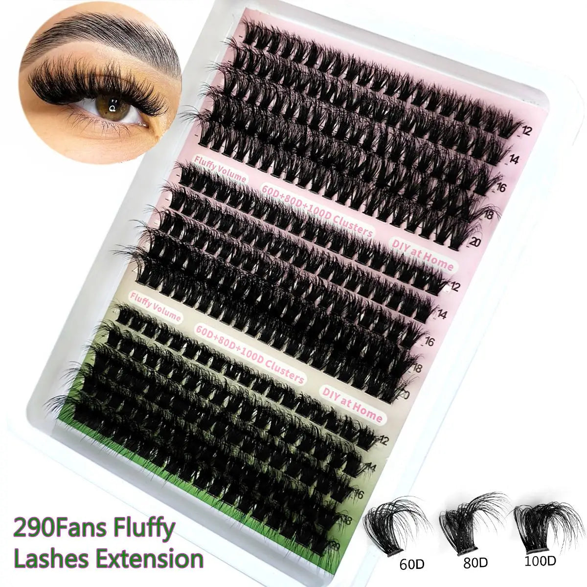 15Rows DIY 5D Fluffy Lash Clusters 60D/80D/100D Thick Eyelash Clusters Wispy Individual Lashes 10-20mm Cluster Eyelash Extension