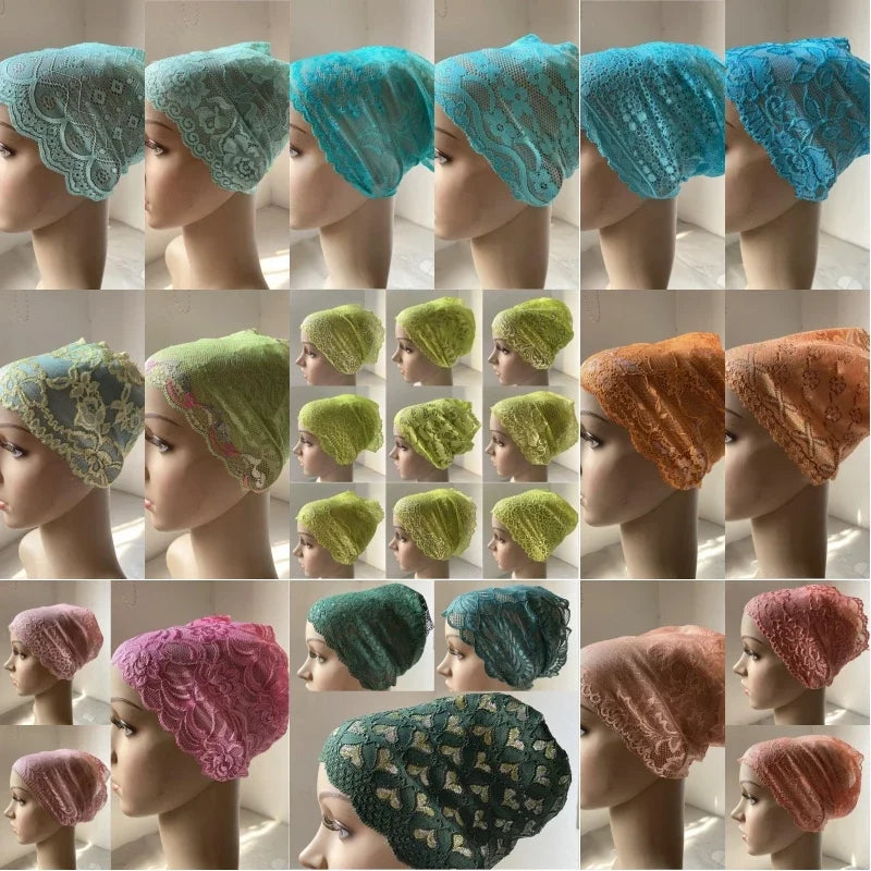 Full Cover Head Inner Cap Flower Lace Muslim Headscarf Islamic Headwear Underscarf Turban Indian Hat Pattern In Random