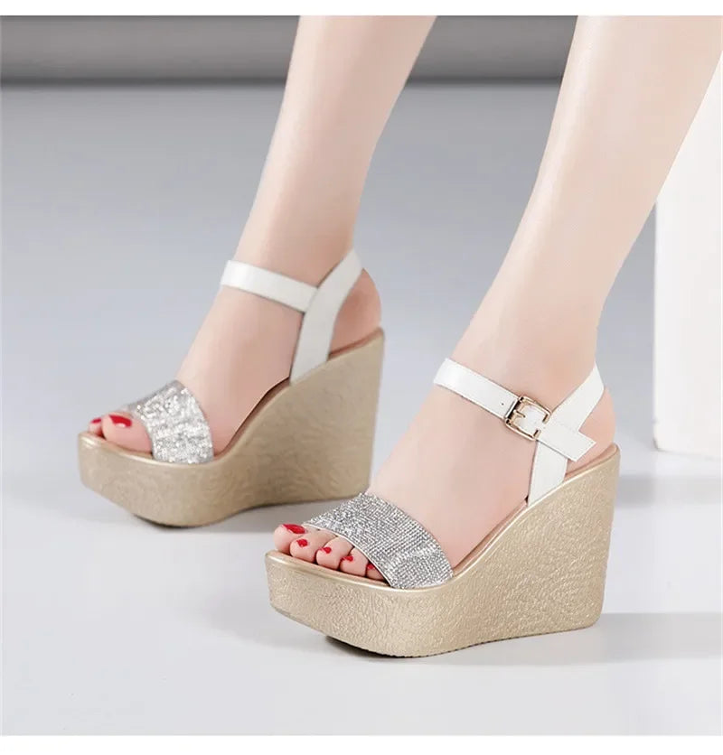 Women’s Luxury Rhinestone Super High Heel Sandals – Peep Toe, 11 cm Heel