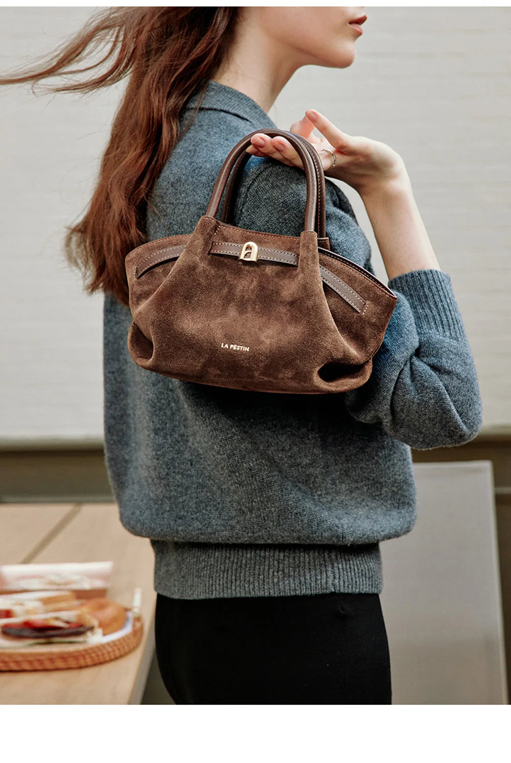 LA FESTIN Leather Bag New Suede Handbag Women's bags Luxury brand Bag Fashion Shoulder Bag Crossbody Bag Bucket Bag small size