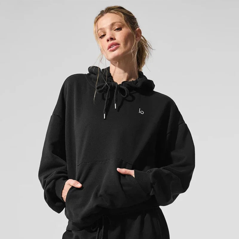 LO Yoga Hoodie Accolade Hoodie Cotton Loose Drawstring Versatile Pure Sports Pullover Hoodie Outdoor Top Yoga Shirts Hooded
