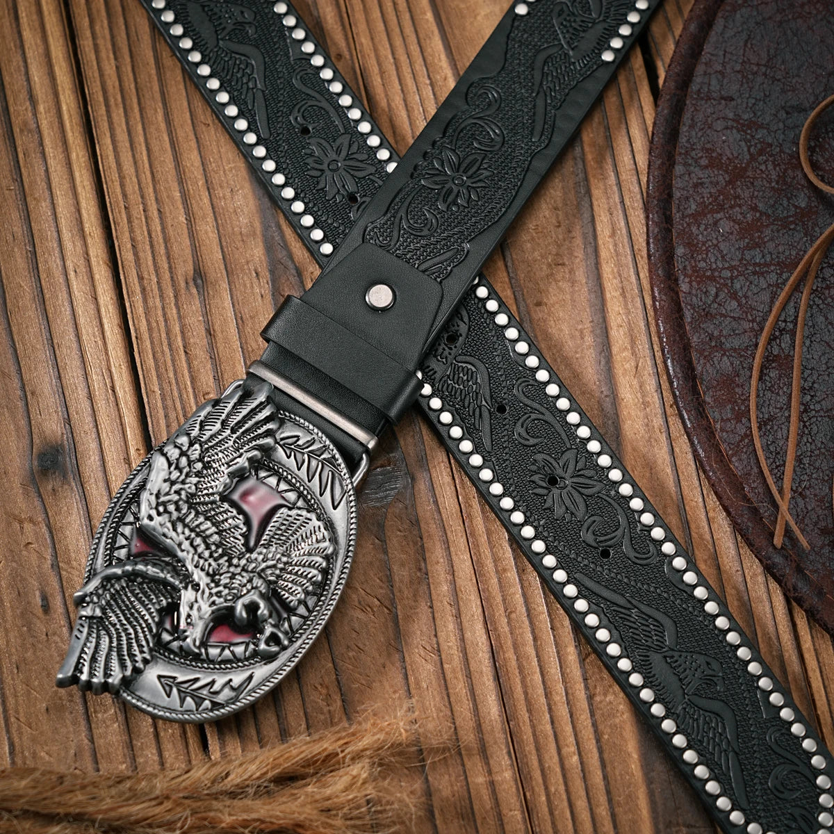 Men - Women - Western Denim - pu leather - Belt - Vintage jeans with needle buckle brown belt