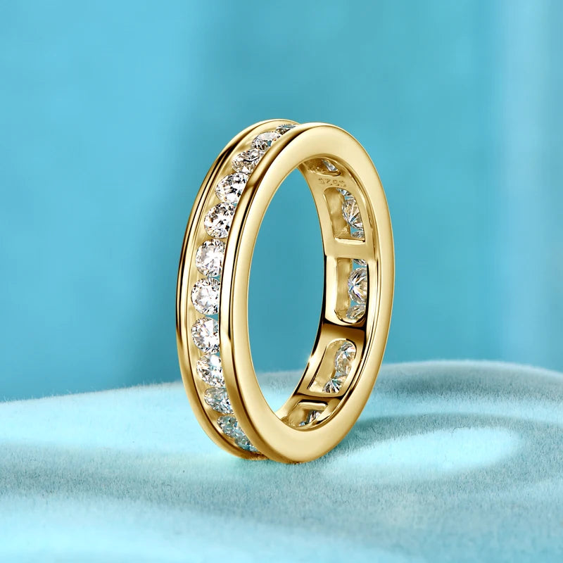 Lnngy 2.5mm Moissanite Diamond Rings Certified 925 Sterling Silver Eternity Band For Women Couples Wedding Ring Jewelry Gift
