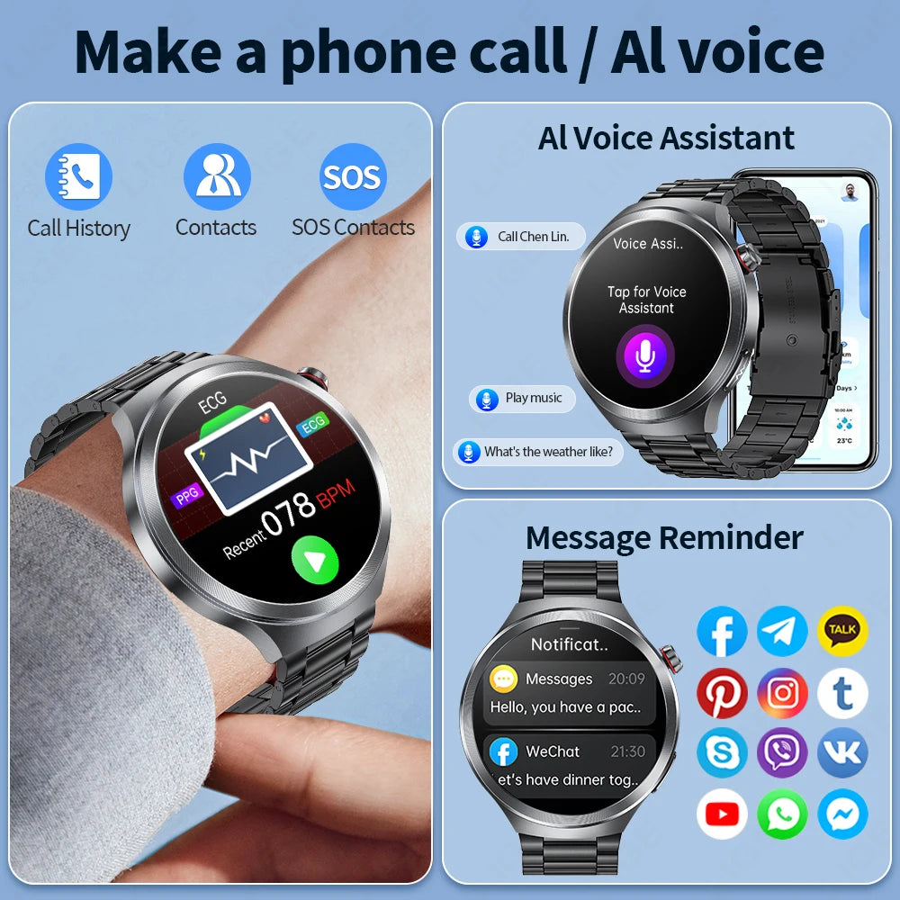 LIGE 2025 ECG Smart Watch Men 1.73” AMOLED Screen Emotional Detection Fatigue Monitoring Watches NFC Access Control Smartwatch