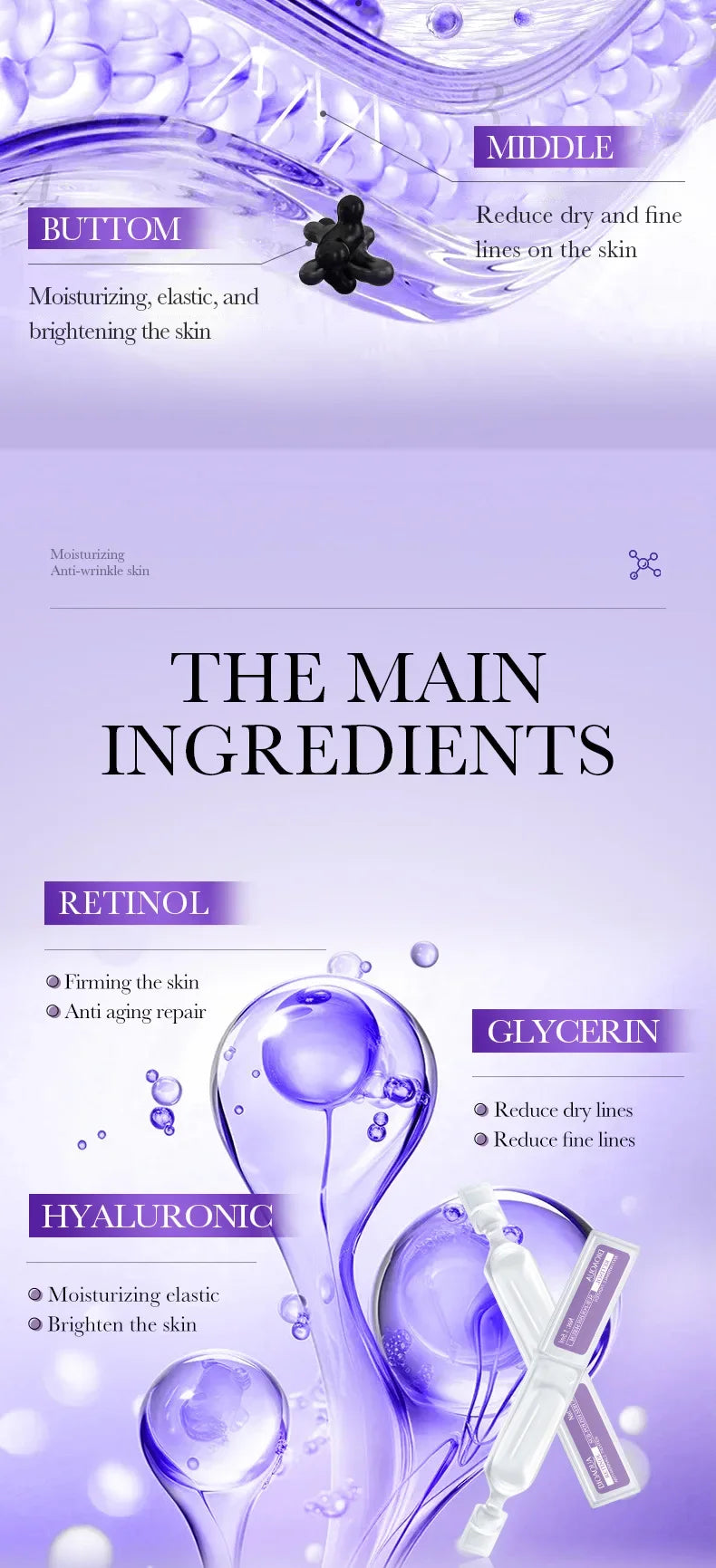 30pcs/box BIOAQUA Retinol Vitamin C Hyaluronic Acid Serum for Face Moisturizing Firming Hydrating Facial Essence Face Skin Care