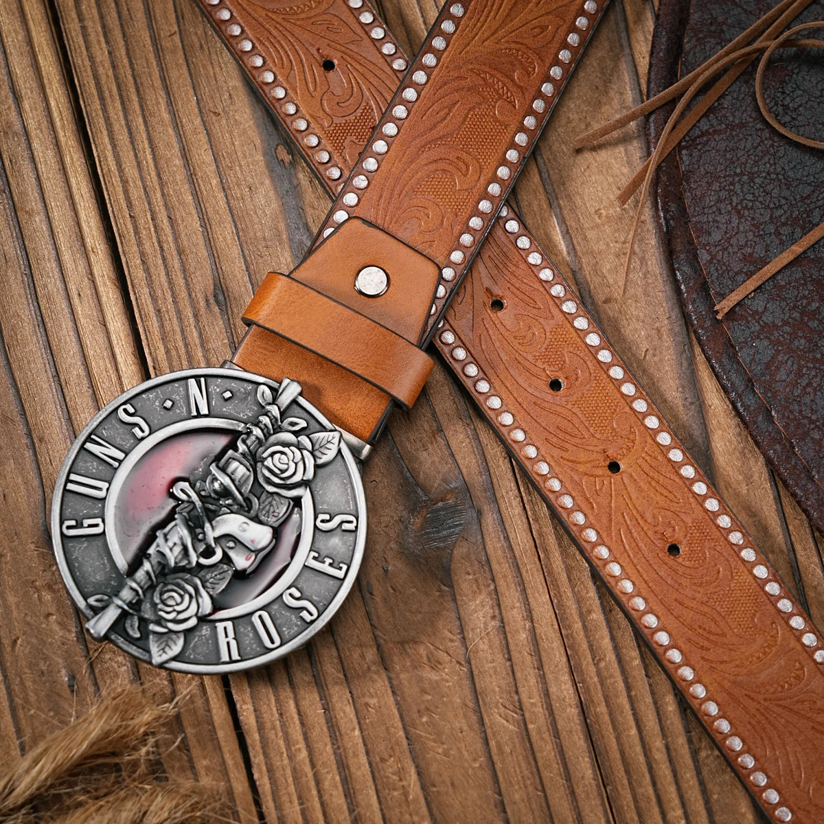 Men - Women - Western Denim - pu leather - Belt - Vintage jeans with floral carved buckle belt