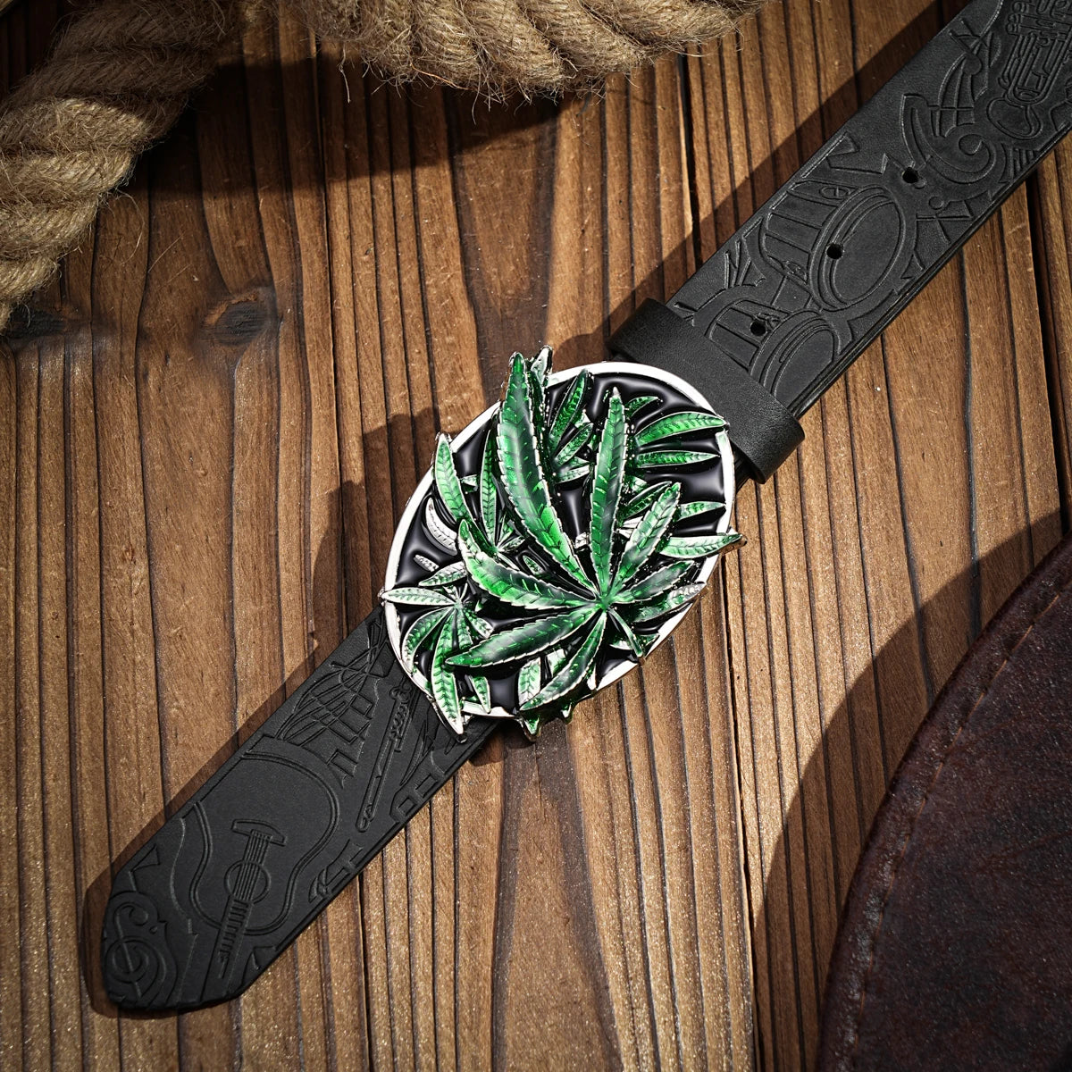Western denim PU Belt - men's decorative printed carved denim waistband