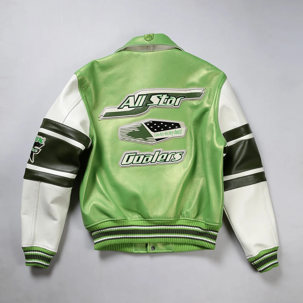 New listing Europe lamb skin embroidery men leather leather jacket American size fashion casual flight suit sheepskin loose coat