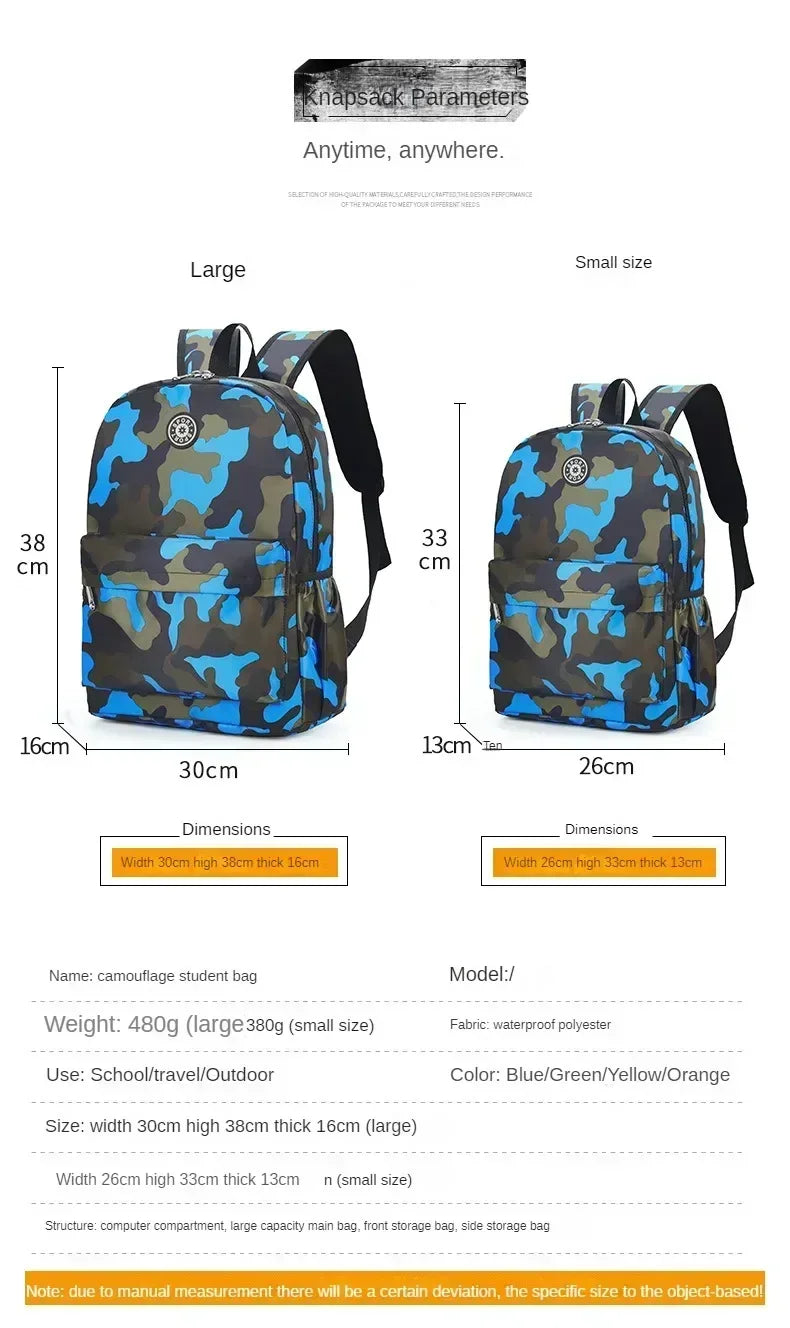 Children's Backpack Camouflage Backpack Elementary School Backpack Boys and Girls Reduce Burden First and Second Grade Backpack