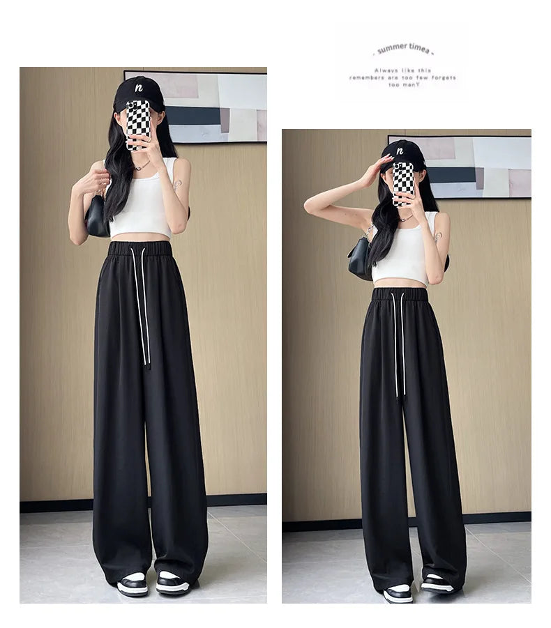Qui Dry High Waist Wide Leg Knife Sports Pants Women's Thin New 2025 Casual Ice Silk Pants Spring Summer