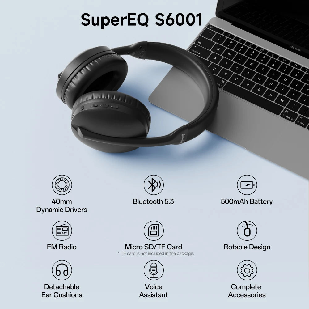 Oneodio SuperEQ S6001 Bluetooth Headphones Over Ear Wireless Headset With Micro SD/TF Card/FM Radio Modes Stereo HiFi Headphones
