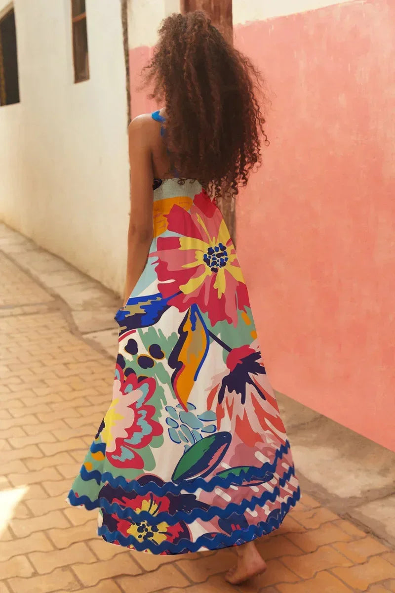 EuroWave Eleganza Dress – Summer 2025 A-Line Printed Maxi
