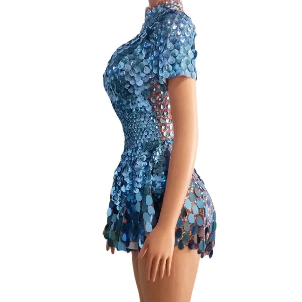 Sexy Black Shell Sequins Mini Dress – Stage, Club & Birthday Performance Wear
