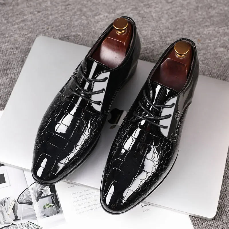 Men PU Leather Pointed Toe Slip-On Dress Shoes – Formal Oxford Style, Large Sizes