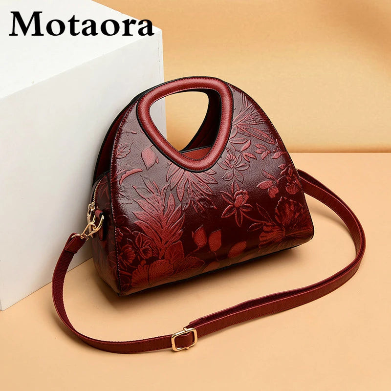 MOTAORA 2025 New Women Shoulder Bag High Quality Leather Top-handle Bags Female Vintage National Style Crossbody Bag For Women