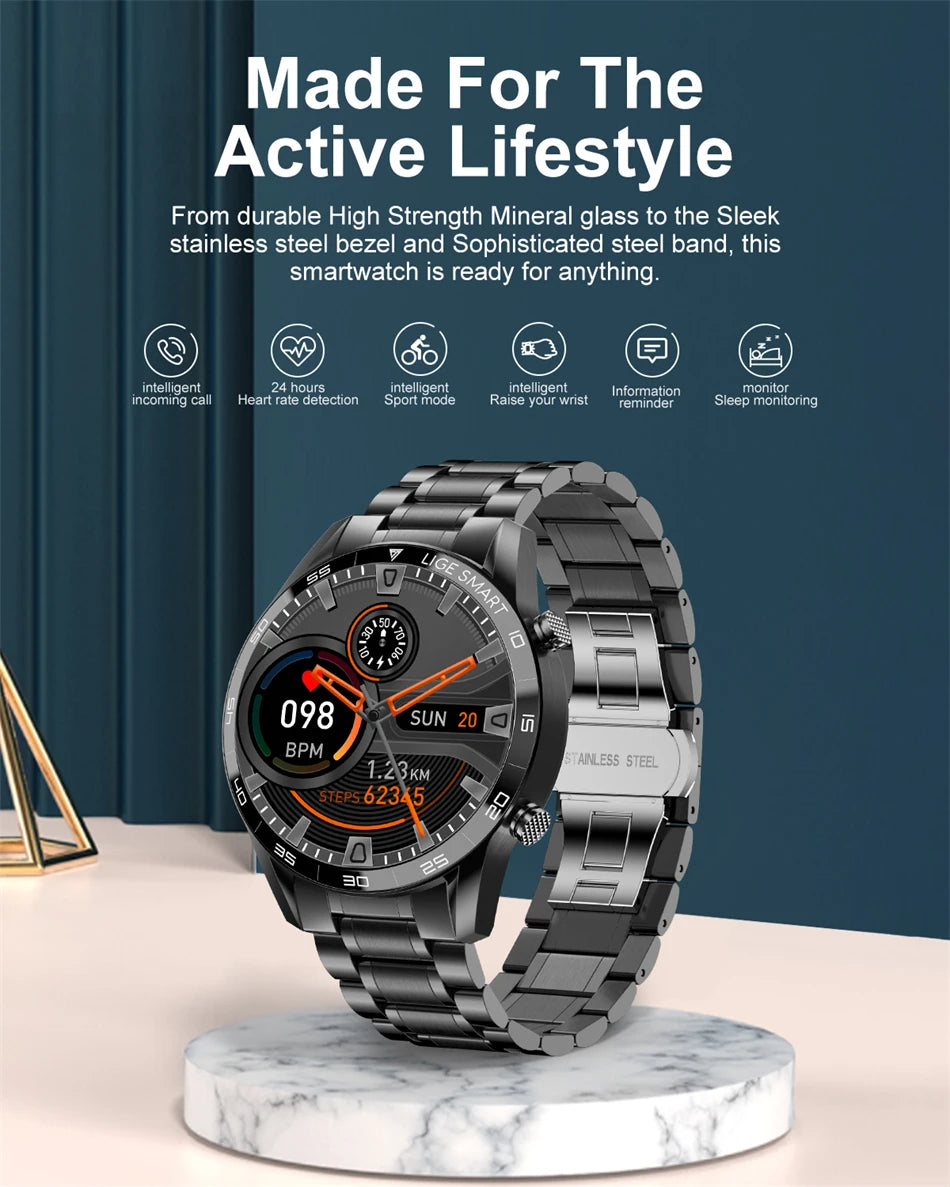 LIGE New BW0189 PRO Smart Watch Men Bluetooth Call Watch IP67 Waterproof Sports Fitness Watch For Android IOS Men Smart Watch
