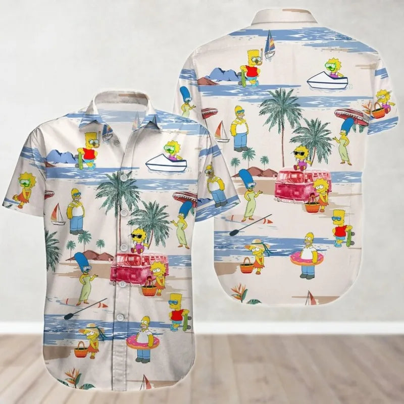 The Simpsons Cartoon Short Sleeve Shirt Men's Hawaiian Summer Beach Shirt Casual Fun T-Shirt Anime Oversized Girls T-Shirt