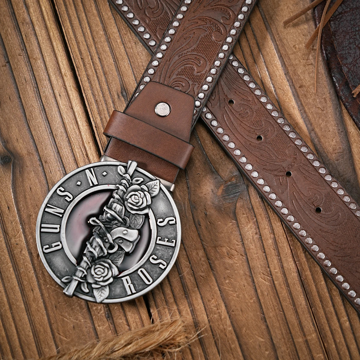 Men - Women - Western Denim - pu leather - Belt - Vintage jeans with floral carved buckle belt