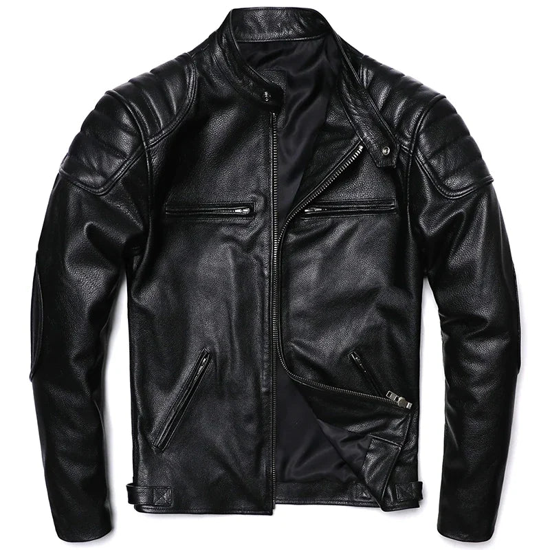 Vintage Camel Yellow Genuine Leather Biker Jacket – Slim Fit Cowhide Men’s Motorcycle Coat
