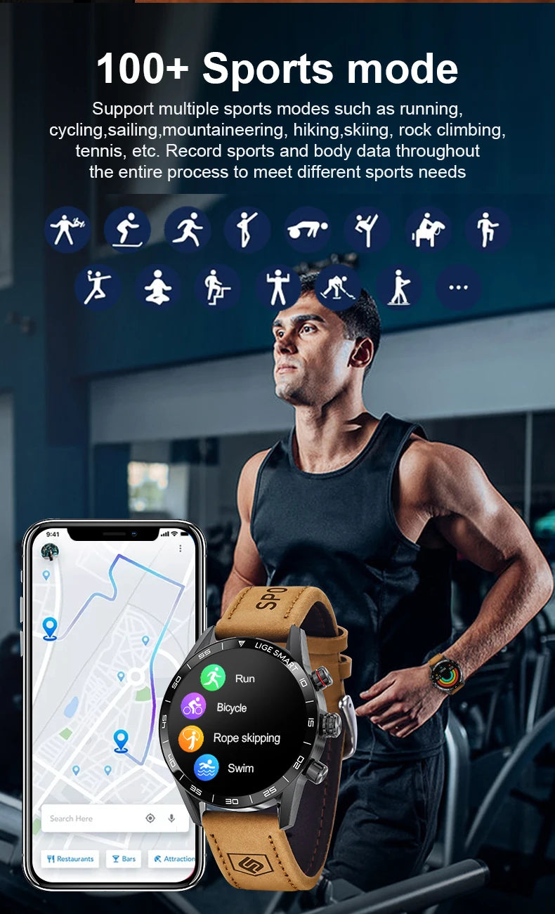 LIGE 2025 New Rugged Military Sports Smart Watch Men 1.39” HD Screen Heart Rate Bluetooth Call Waterproof Outdoor Men SmartWatch