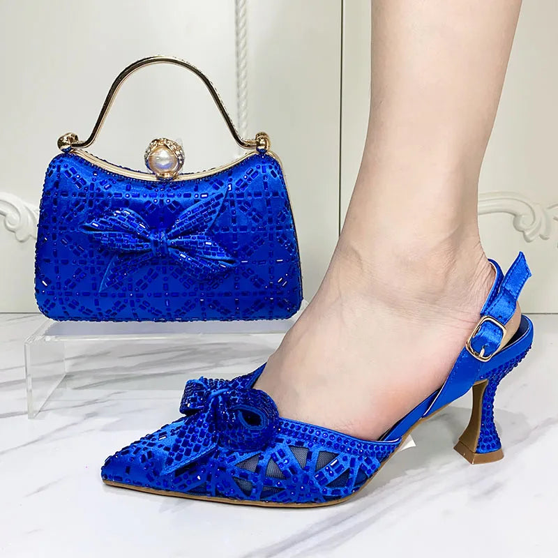 Pointed Toe Pumps & Bag Set – Italian Design, Full Diamond Bling, High Heel Party Shoes