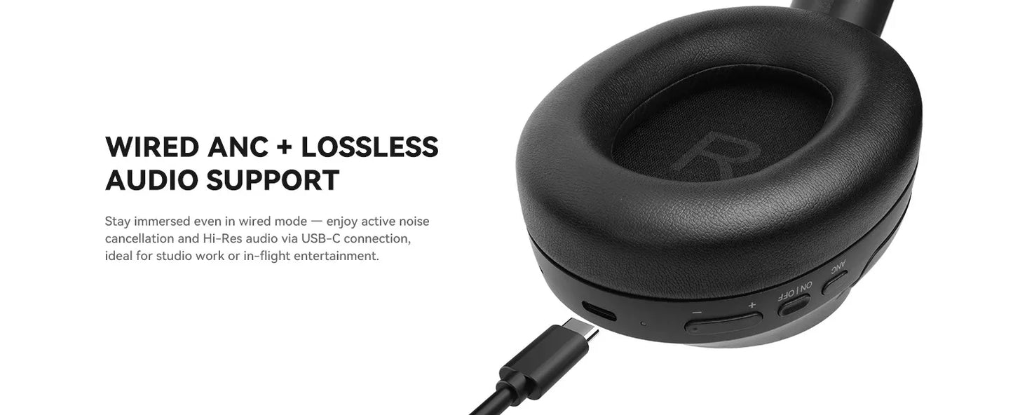 Oneodio A6 ANC Wireless Bluetooth 6.0 Headphones -48dB Hybrid Active Noise Cancelling Over Ear Headset With Mic Hi-Res LDAC APP