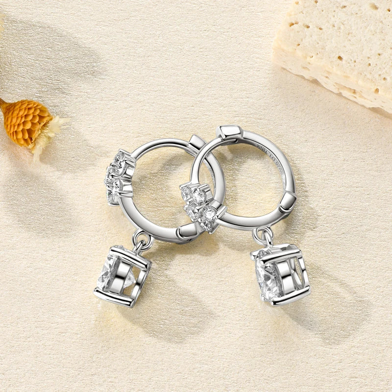 Lnngy Moissanite Flower Earrings For Women 925 Sterling Silver Round Cut Moissanita Dangle Earring Wedding Party Jewelry Gift