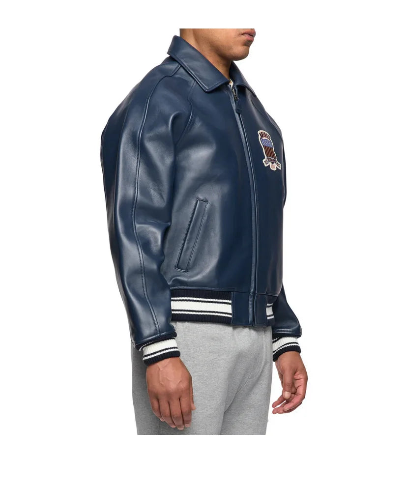 AVIREX Fall New ICON JACKET Sheepskin Leather Jacket Men's Bomber Flight Suit Embroidered Jacket Casual Top US Size Loose Fit