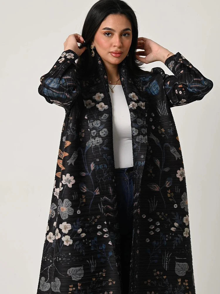 KAF Dubai Abaya Luxury Evening Coat Women Formal Robe Eid Abaya Ramadan 2025 Female Pleated Cardigan Long Sleeve Trench Coats