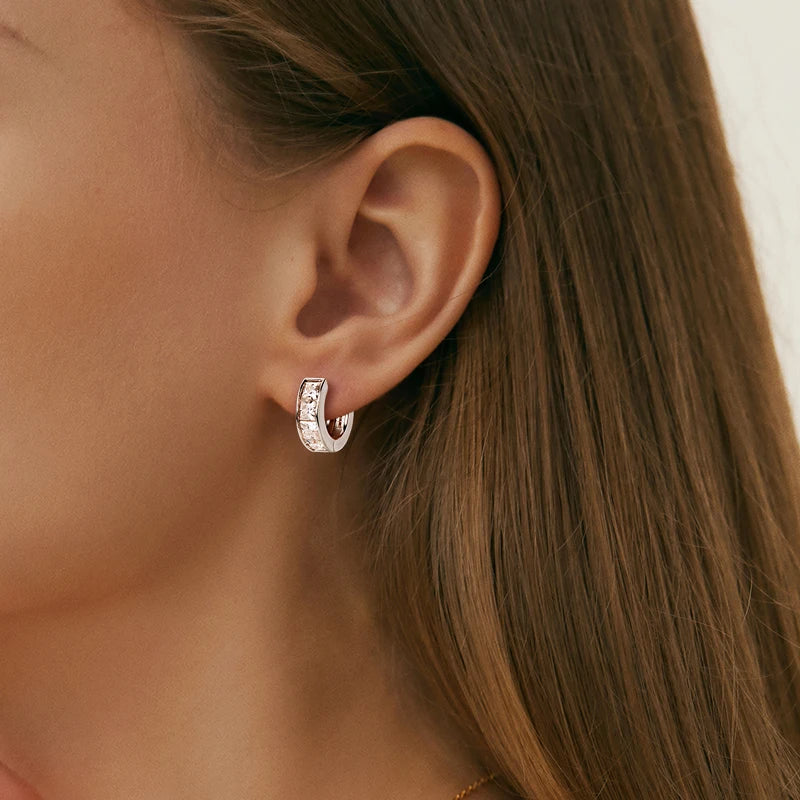 Lnngy 3.2CTTW Princess Cut Moissanite Earring for Women Certified 925 Sterling Silver Hoop Earrings Fashion Versatile Jewelry