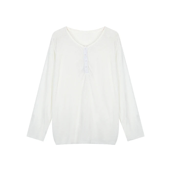 Ladies Casual V-Ne Long Sve T-irt Cover up White Loose Slimming Knitted Wear Summer Inner Top Comfortable Sle