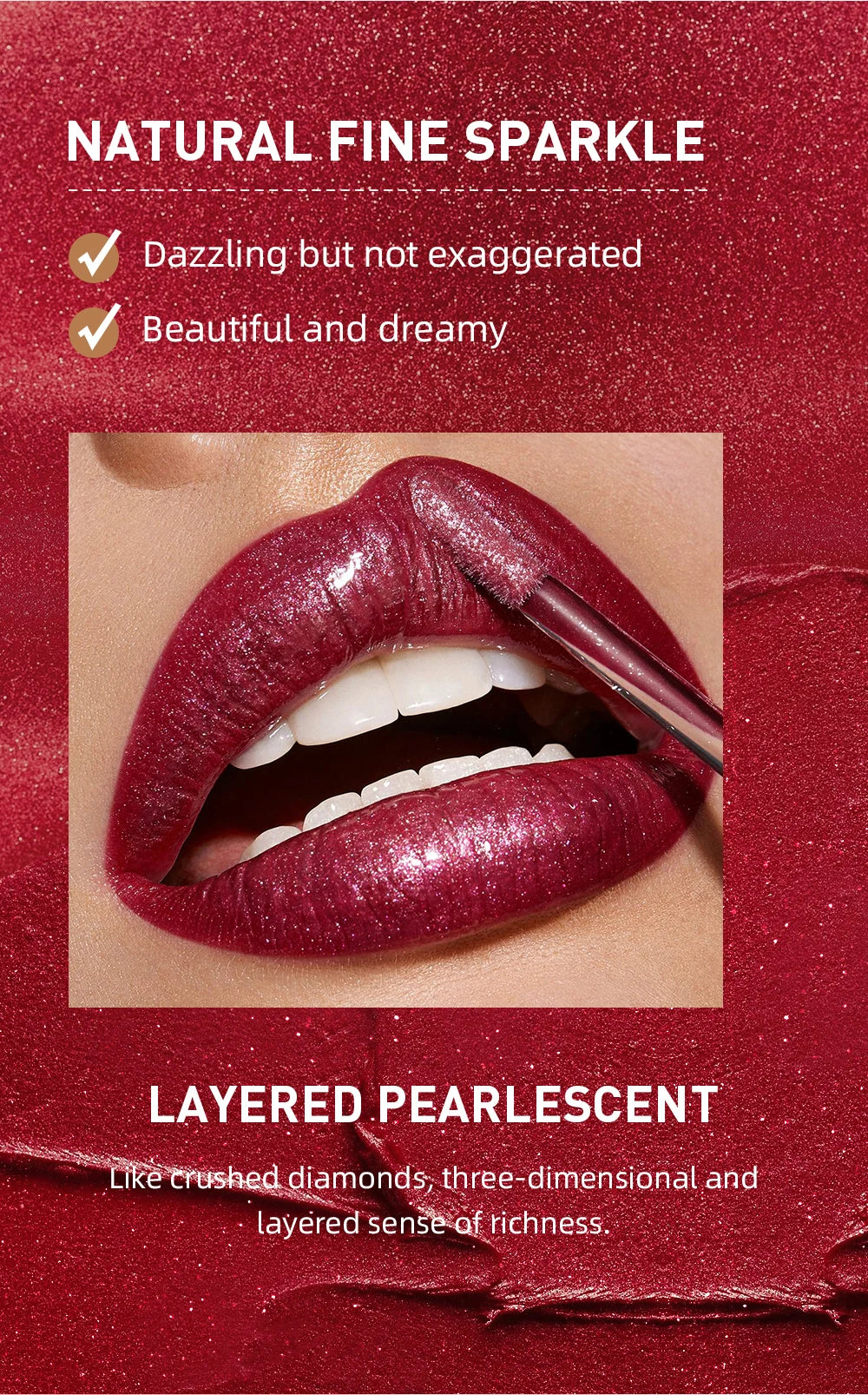 QIBEST Shimmer Lip Gloss Diamond Glitter Lip Tint Waterproof Long Lasting Matte Liquid Lipstick Red Purple Lipgloss Women Makeup