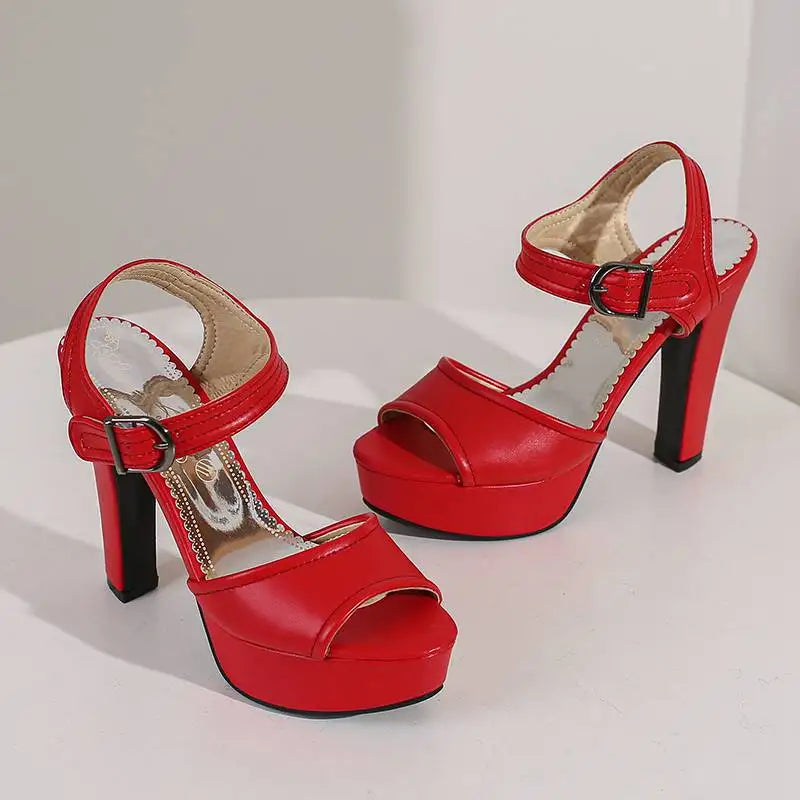 Women’s ORCHA LISA Peep Toe Chunky Heel Sandals – 12 cm Heel, 3 cm Platform, Plus Sizes 33 to 50