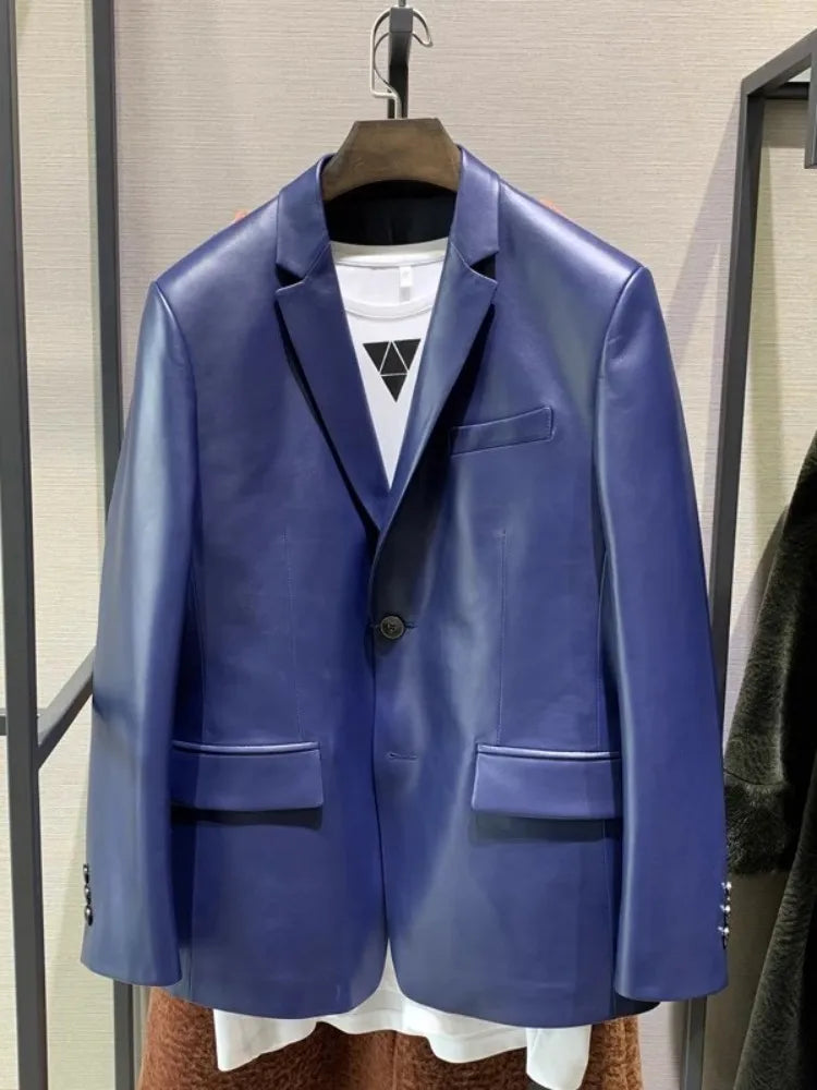 Men's Genuine Sheepskin Leather Blazer – Business Casual Spring Autumn Jacket
