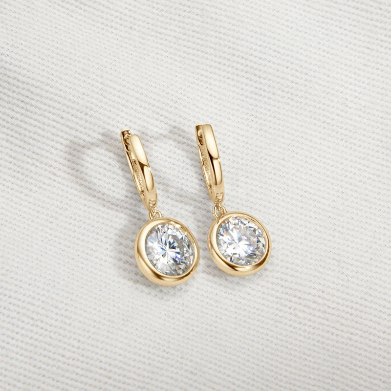 Lnngy 925 Sterling Silver Dangle Earring 1CT 2CT Round Bezel Setting Moissanite Drop Earrings For Women Girl Birthday Party Gift
