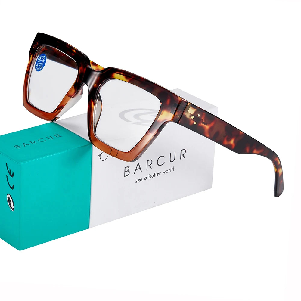 BARCUR Personalized Box Women Reading Glasses Fashion Colors Retro Leopard Pattern Clear Prescription Men Presbyopia Glasses