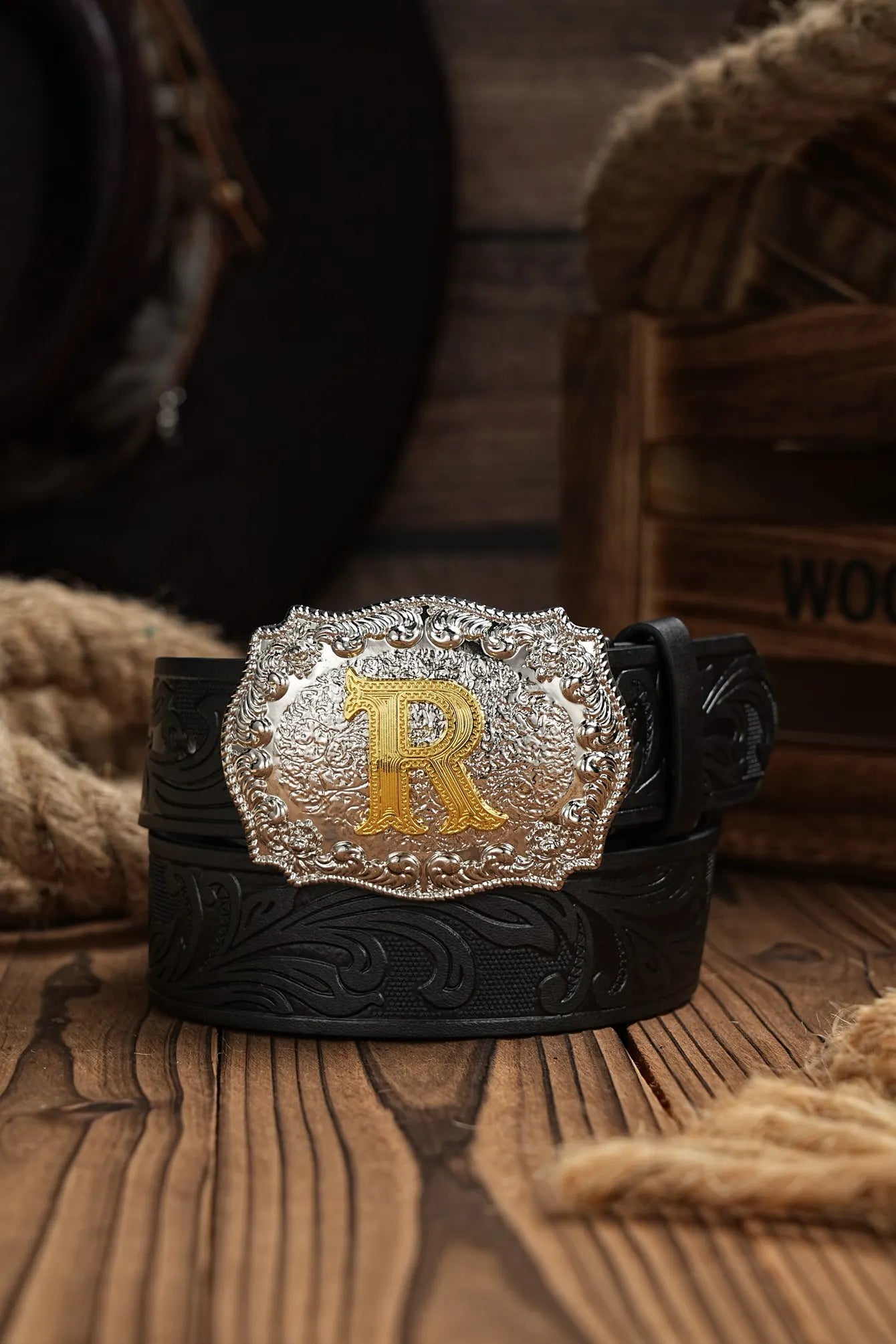Western Cowboy PU Leather Belt - Men Waist Strap Bull Decoration Floral Engraved for Jeans