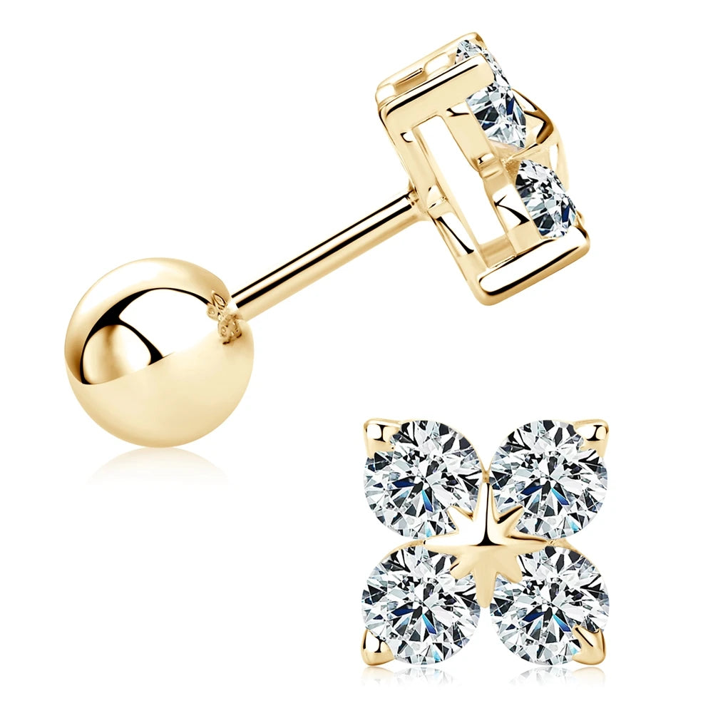 Lnngy Certified Four Leaf Clover 3mm Moissanite Earrings For Women 925 Sterling Silver Stud Earrings Moissanites Jewelry Gift