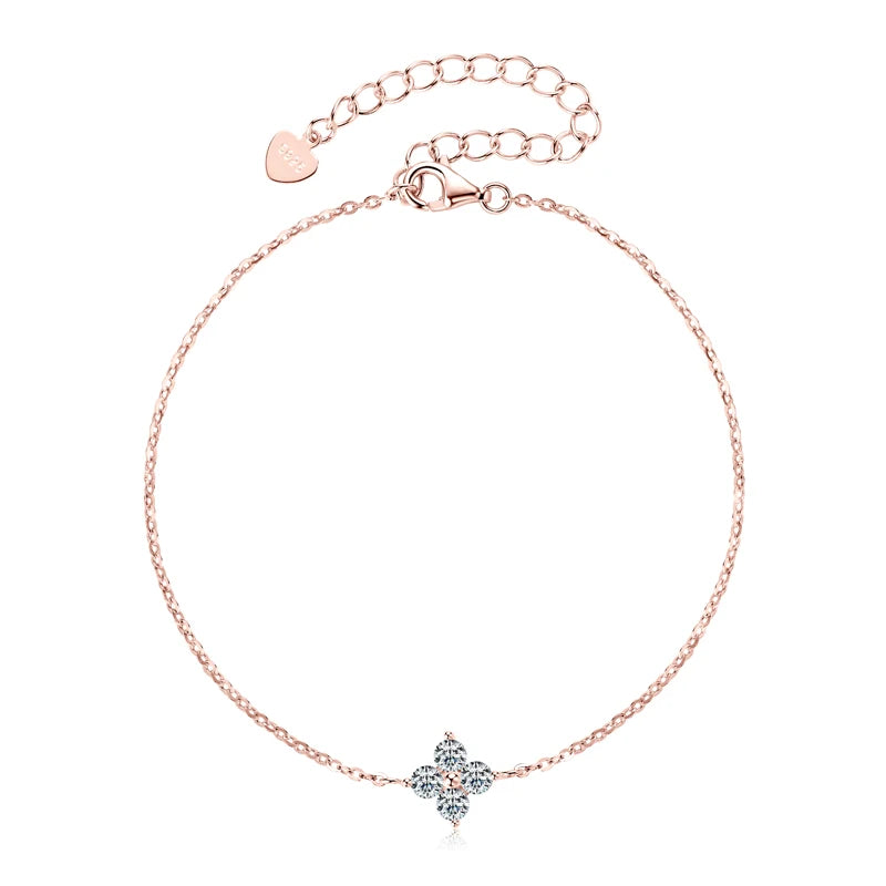 Lnngy Moissanite Four Leaf Flower Chain Bracelet for Women 925 Sterling Silver Niche Simple Desgin Bracelets Jewelry Accessories