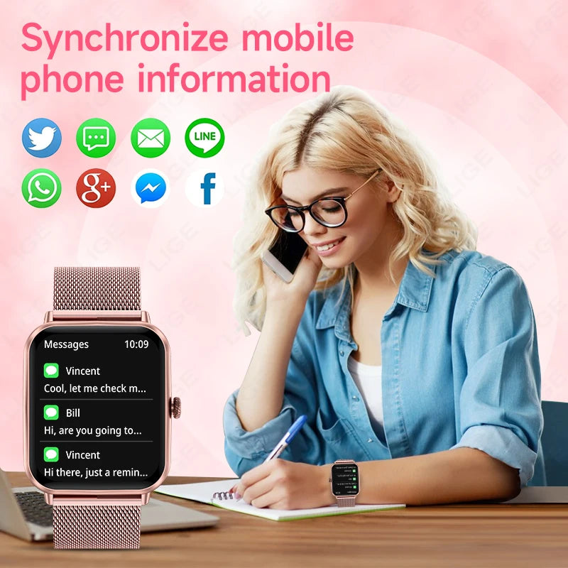 LIGE Fashion 1.83”HD Women Smart Watch Sports Fitness Watch Health Monitoring Digital Men Waterproof Smartwatch Ladies Bracelet