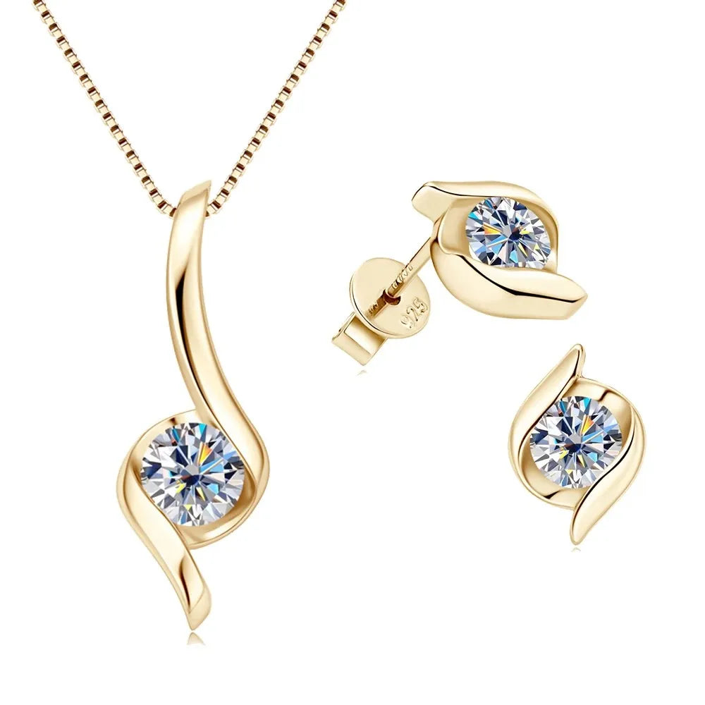 Sterling Silver 925 Real Moissanite Jewelry Set for Women 2.0ctw D Color Lab Diamond Stud Earrings Pendant Necklace Sets Gift