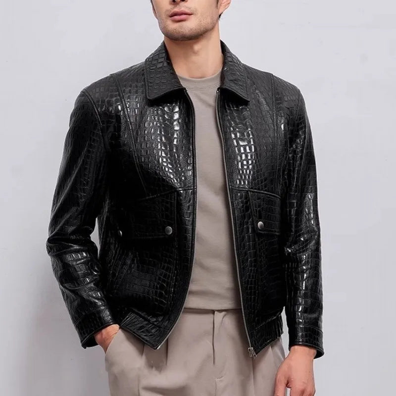 Designer Mens Genuine Leather Jacket Zipper Lapel High Quality Sheepskin Motorcycle Short Coat Spring Autumn Punk Outerwear Male