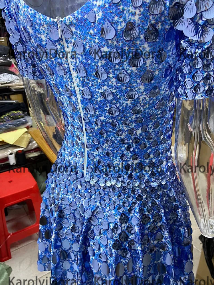 Sexy Black Shell Sequins Mini Dress Nightclub Dance High Quality Performance Clothing Bodysuit Birthday Red Dresses