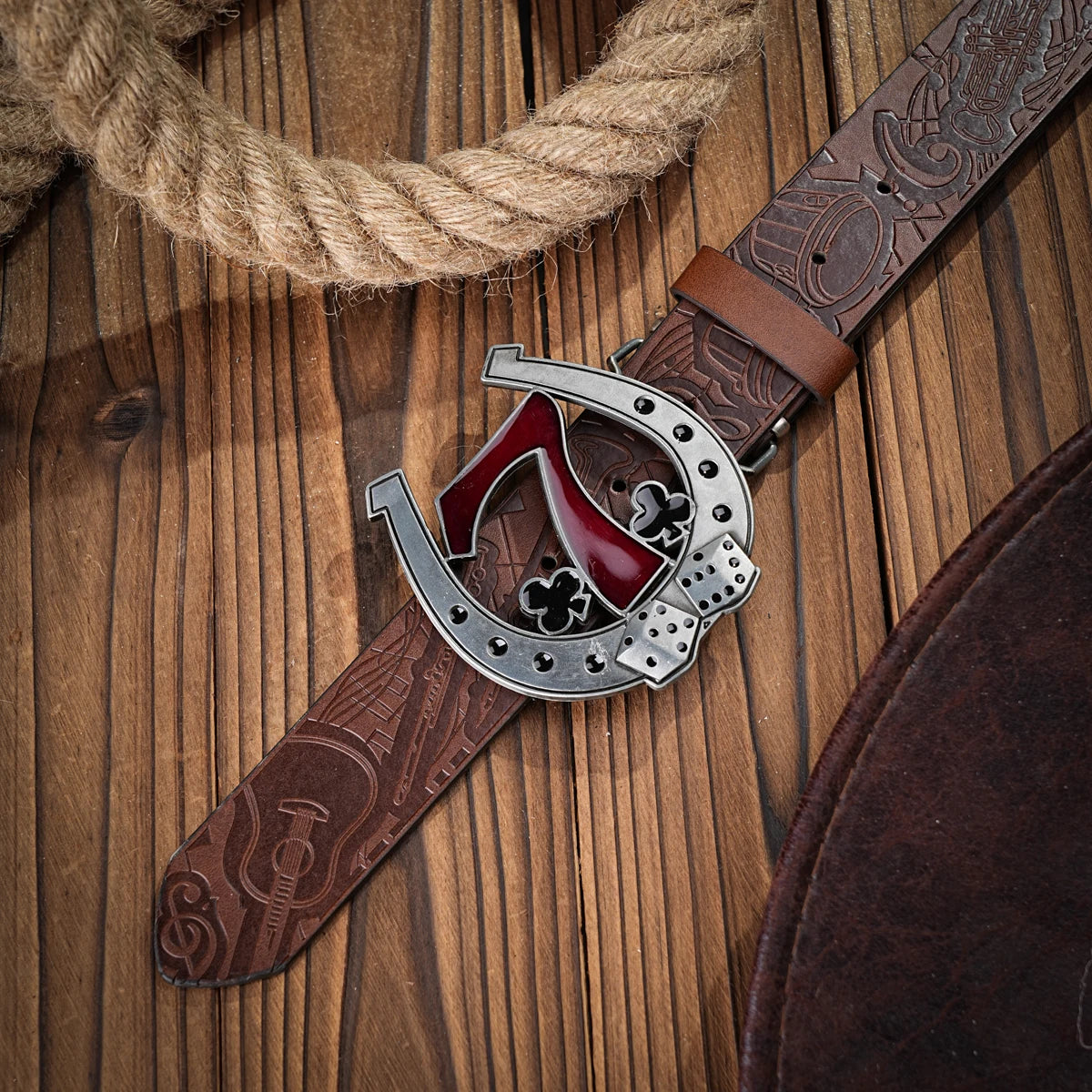 Western denim PU Belt - men's decorative printed carved denim waistband