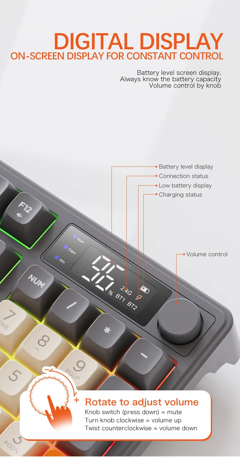 M96 Screen Wireless Keyboard Mouse Kit ZIYOULANG Bluetooth Keyboard With Mouse Gaming,Electronic Screen, Multi-Device Connection