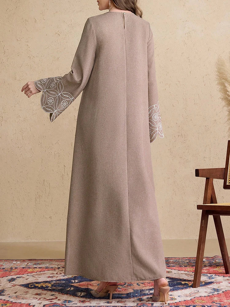 Rafiah Elegant Dress with Expanded Sleeves Featuring Neckline Embroidery Suitable for Spring Summer Arabic Dresses 2025