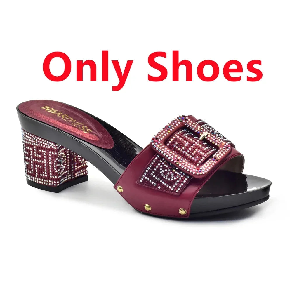Peep Toe Slingback Pumps & Matching Bags – Italian Style Party Shoe Set with Rhinestone Luxury (Sizes 37-43)